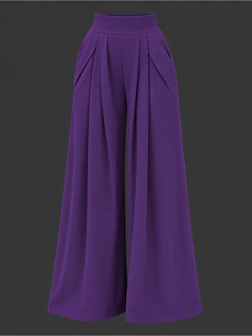Wide-Leg Pleated High-Waist Pants - Purple